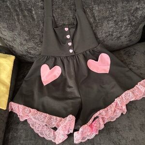 Sugar Thrilz Valentine Heart Pocket black Jumper w/Pink Lace and Heart Pockets S